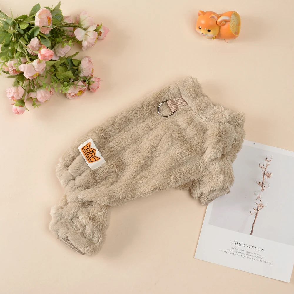 🧵 Warm Flannel Fleece Dog Jumpsuit with D-Ring for Small & Medium Dogs