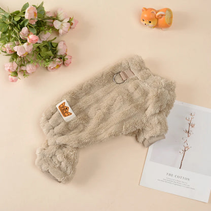 🧵 Warm Flannel Fleece Dog Jumpsuit with D-Ring for Small & Medium Dogs