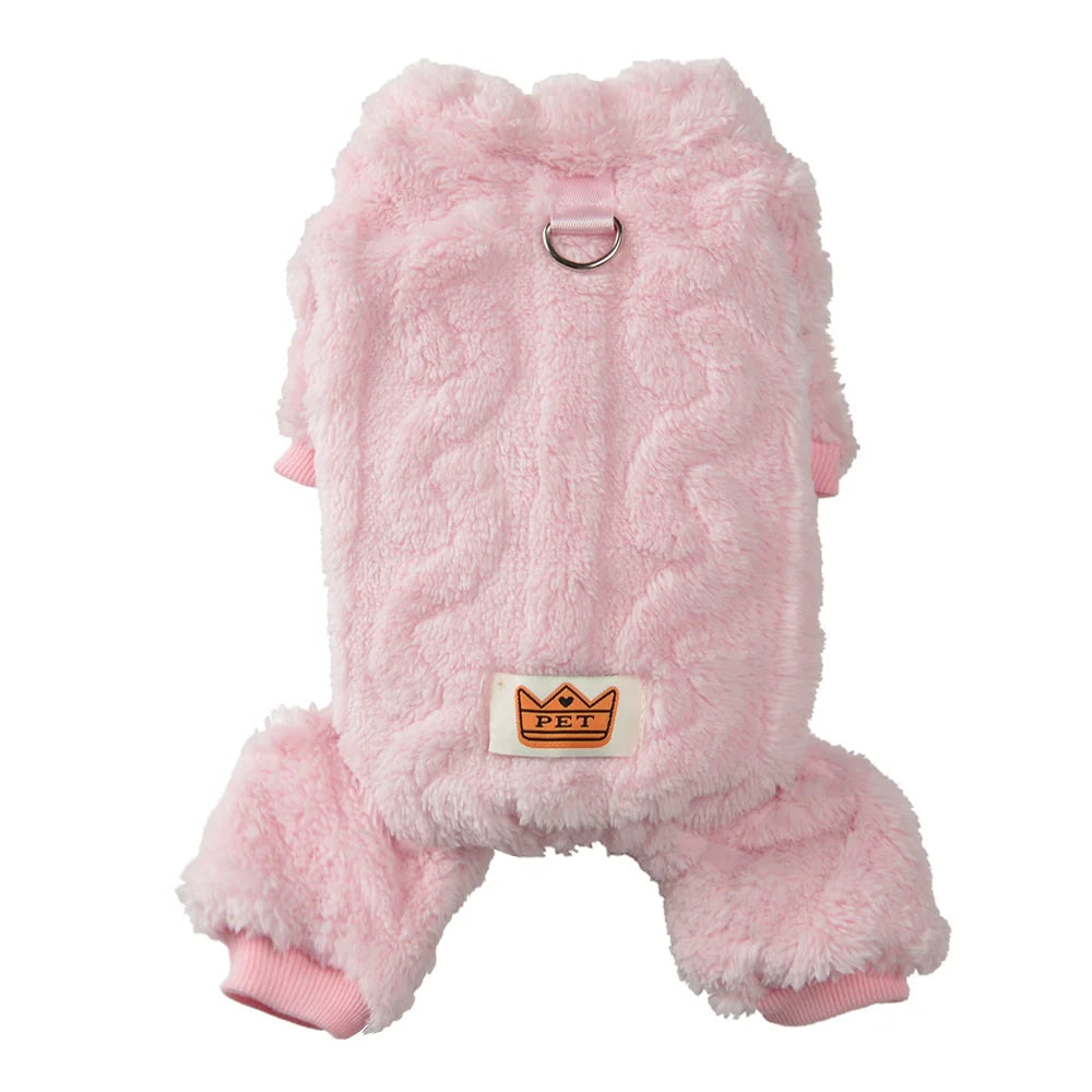 🧵 Warm Flannel Fleece Dog Jumpsuit with D-Ring for Small & Medium Dogs