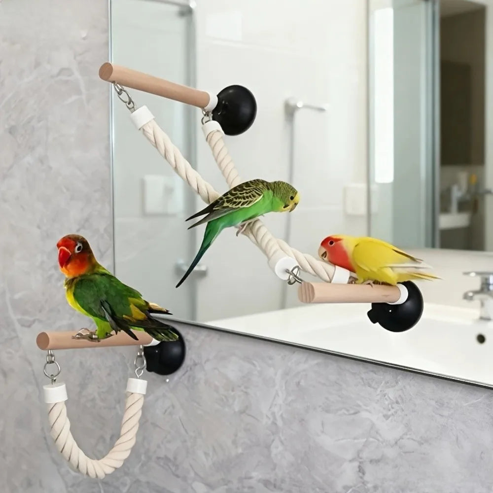 🐦 Suction Cup Parrot Climbing Perch & Hanging Bird Ladder Swing