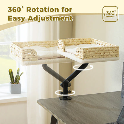 🐱 360° Rotatable Cat Desk Bed with Adjustable Hammock Basket – Soft Indoor Cat Bed