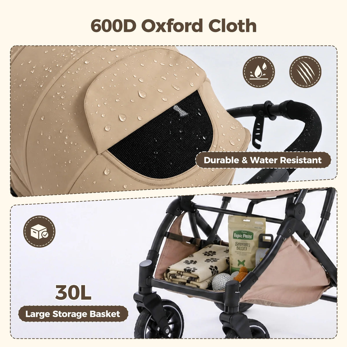 🐾 Foldable Pet Stroller for Small & Medium Dogs and Cats – Reversible Handle, Storage Basket & Safety Tether
