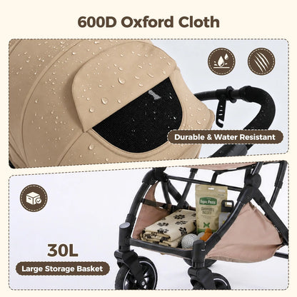 🐾 Foldable Pet Stroller for Small & Medium Dogs and Cats – Reversible Handle, Storage Basket & Safety Tether