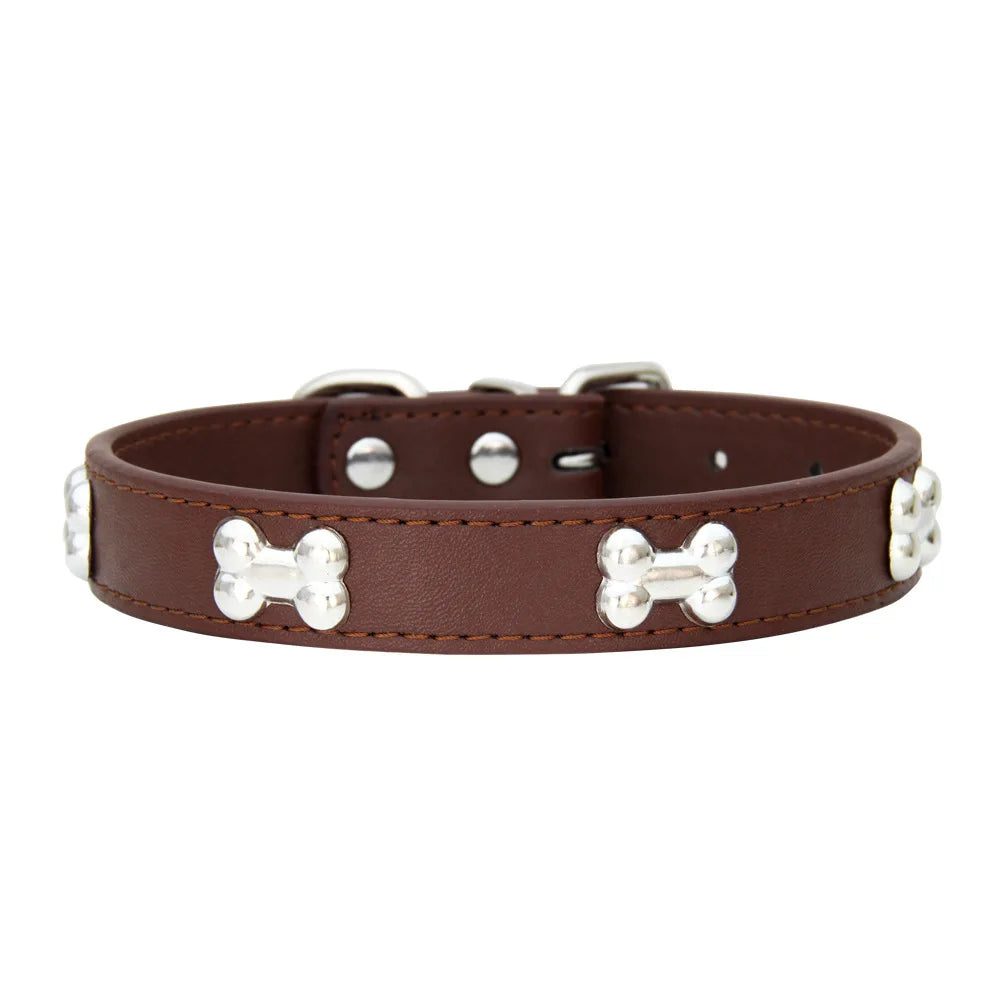 🐾 Durable Bone-Design Leather Pet Collar for Small & Large Dogs