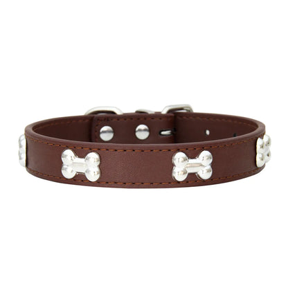 🐾 Durable Bone-Design Leather Pet Collar for Small & Large Dogs