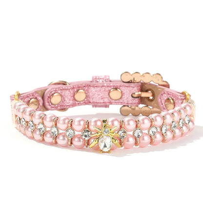 🐾 Elegant Artificial Pearl & Crystal Pet Collar Necklace for Small Dogs & Cats