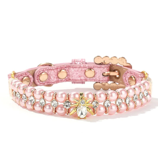 🐾 Elegant Artificial Pearl & Crystal Pet Collar Necklace for Small Dogs & Cats