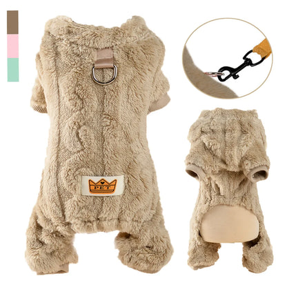 🧵 Warm Flannel Fleece Dog Jumpsuit with D-Ring for Small & Medium Dogs