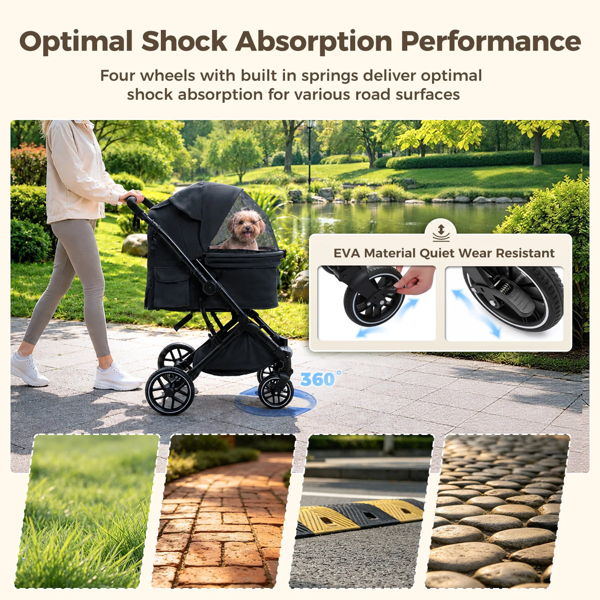 🐾 Foldable Pet Stroller for Small & Medium Dogs and Cats – Reversible Handle, Storage Basket & Safety Tether