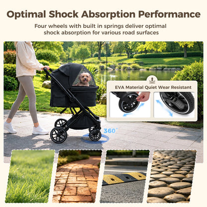 🐾 Foldable Pet Stroller for Small & Medium Dogs and Cats – Reversible Handle, Storage Basket & Safety Tether
