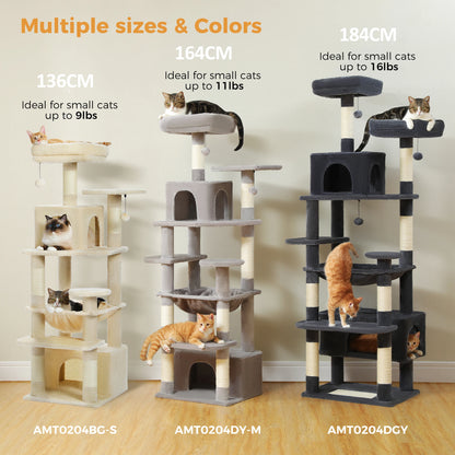 🐱 Large Multi-Level Cat Tree with Scratching Posts, Hammock, Perches & Condos