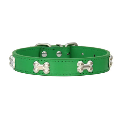 🐾 Durable Bone-Design Leather Pet Collar for Small & Large Dogs