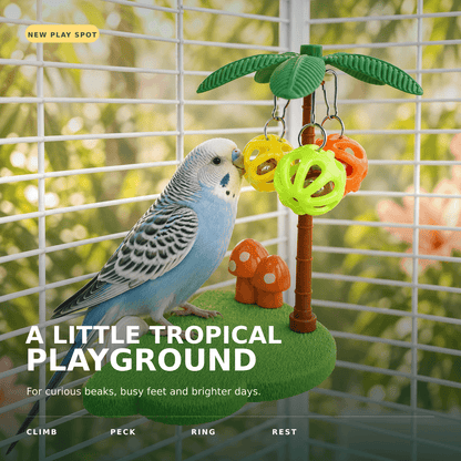 🐦 Tropical Bird Perch Platform with Bell & Ball Interactive Toy