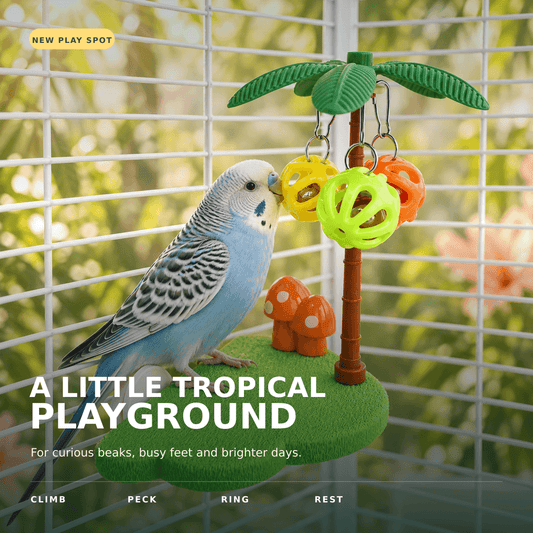 🐦 Tropical Bird Perch Platform with Bell & Ball Interactive Toy