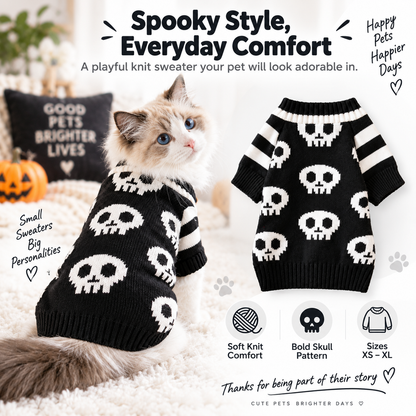 🧵 Halloween Skull Knitted Sweater for Cats & Dogs