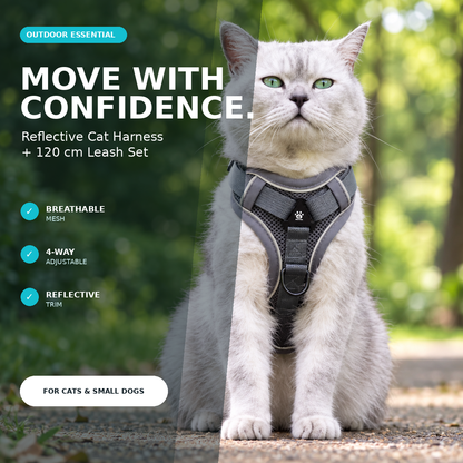 🐾 Reflective Adjustable Cat Harness & Leash Set for Outdoor Walking