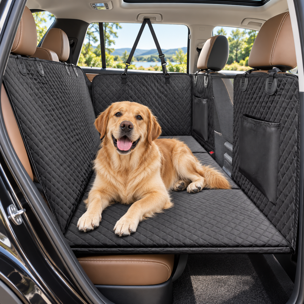 🐾 Waterproof Dog Car Backseat Cover Extender with Detachable Hard Bottom for Large Dogs & SUVs
