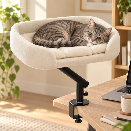🐱 360° Rotatable Cat Desk Bed with Adjustable Hammock Basket – Soft Indoor Cat Bed