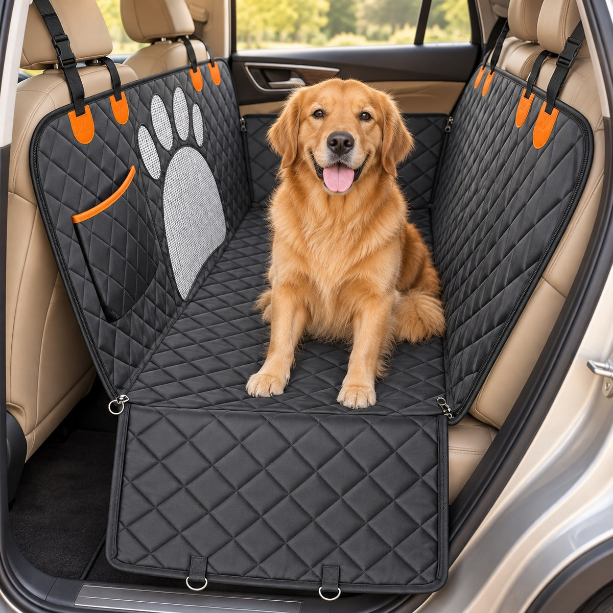 🐾 Waterproof Dog Car Hammock Seat Cover with Mesh Window & Side Zipper
