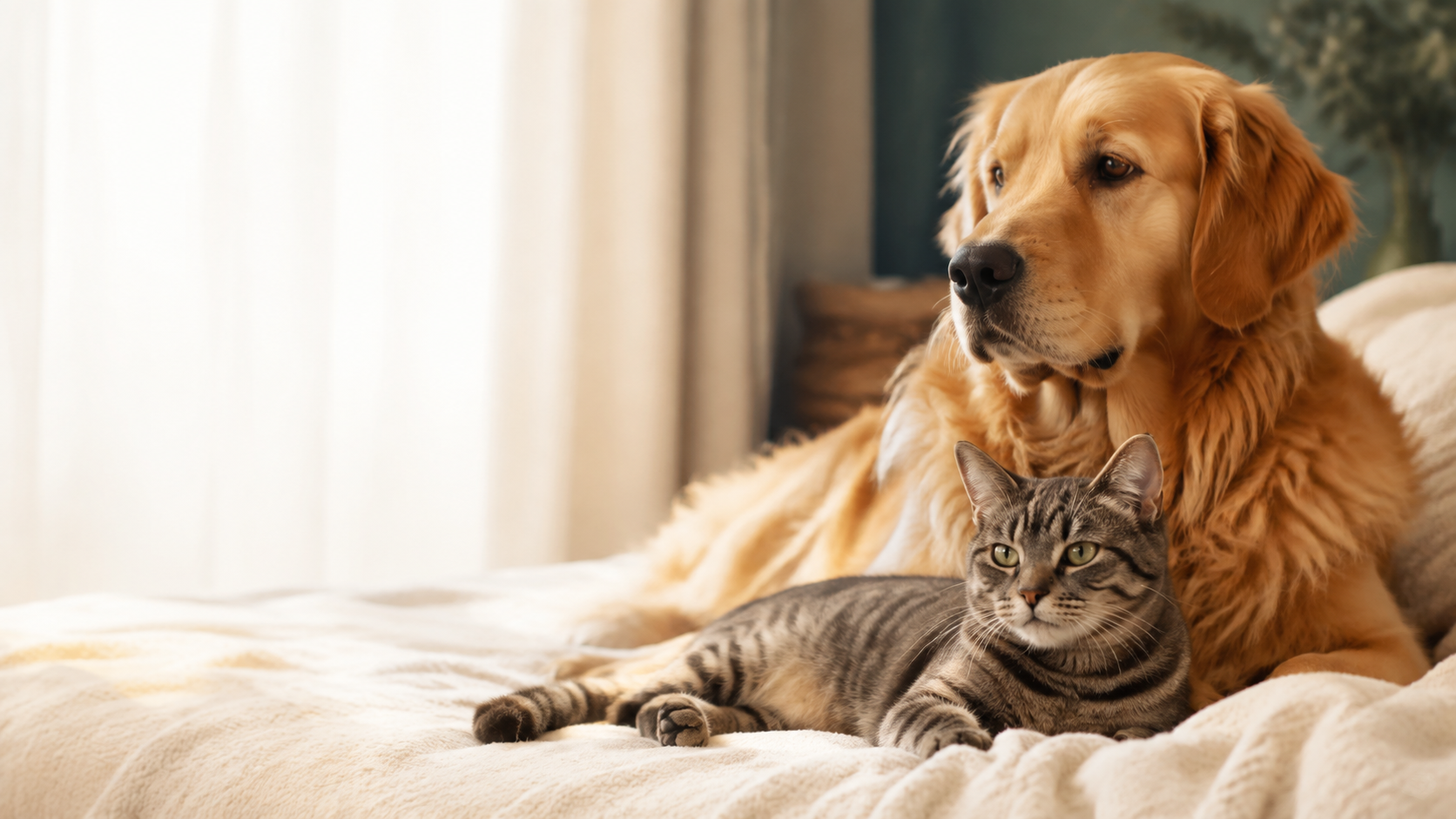 Golden retriever and tabby cat